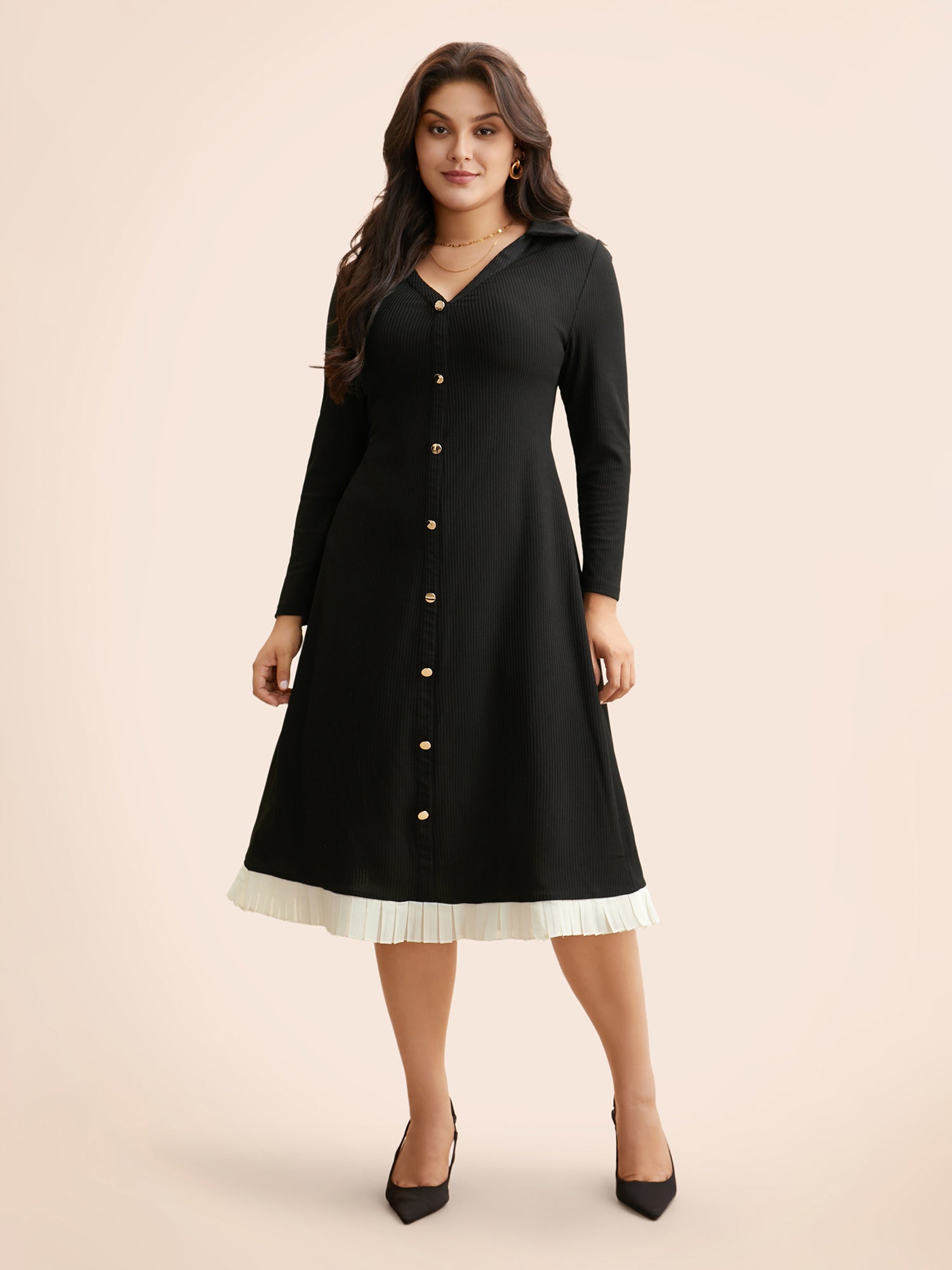 Texture Patchwork Pleated Metal Detail Dress