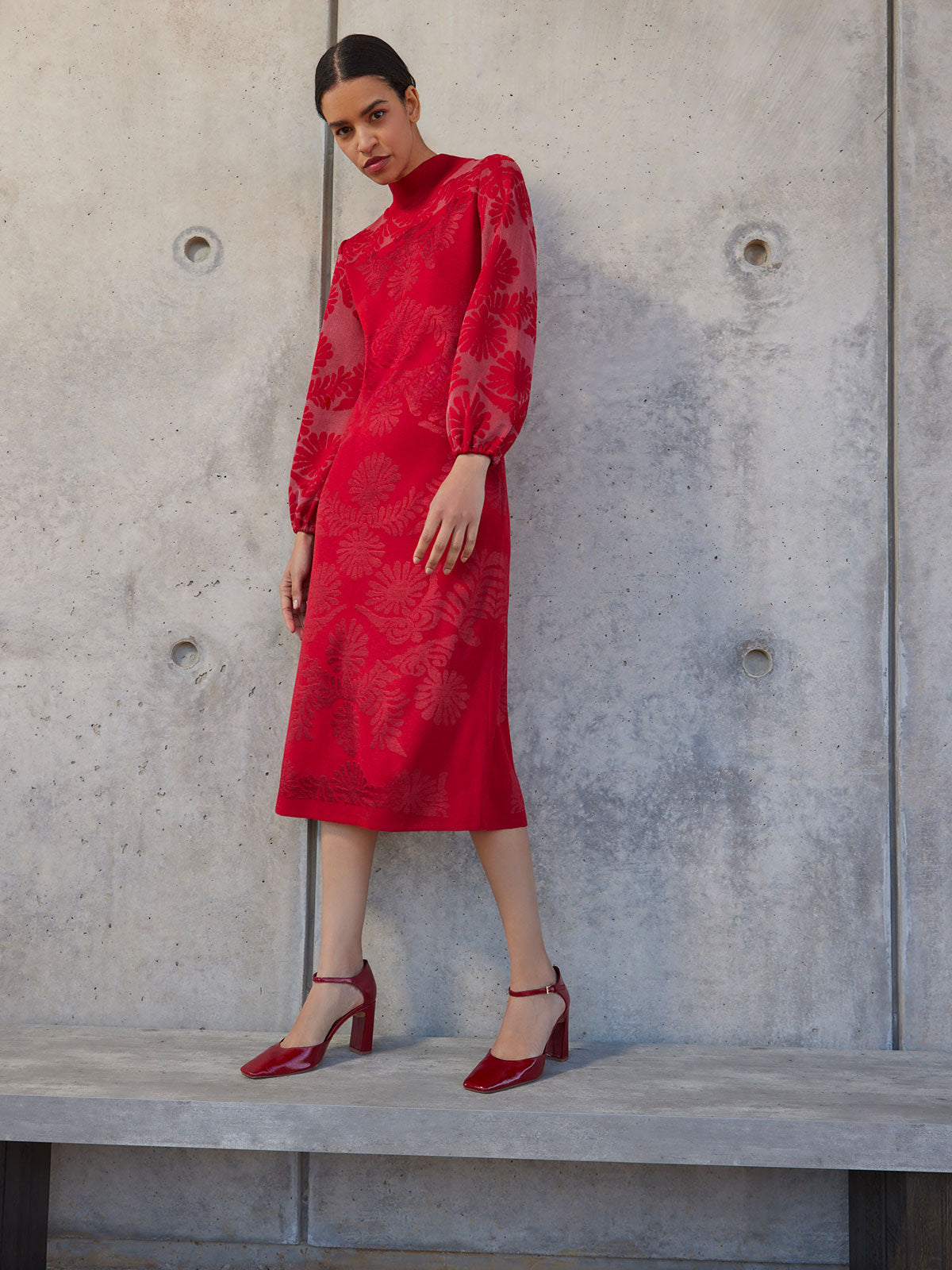 A-Line Jacquard Knit Midi Dress