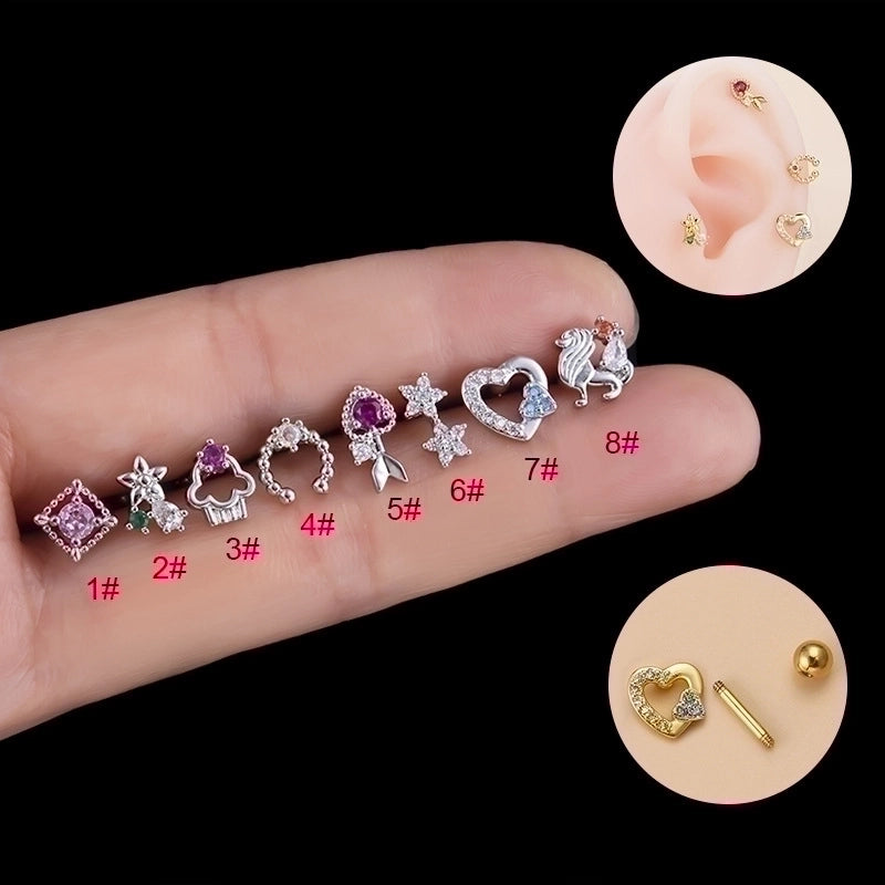 1 Piece Ear Cartilage Rings & Studs Fashion Clouds Heart Shape Flower 316L Stainless Steel  Copper Inlaid Zircon