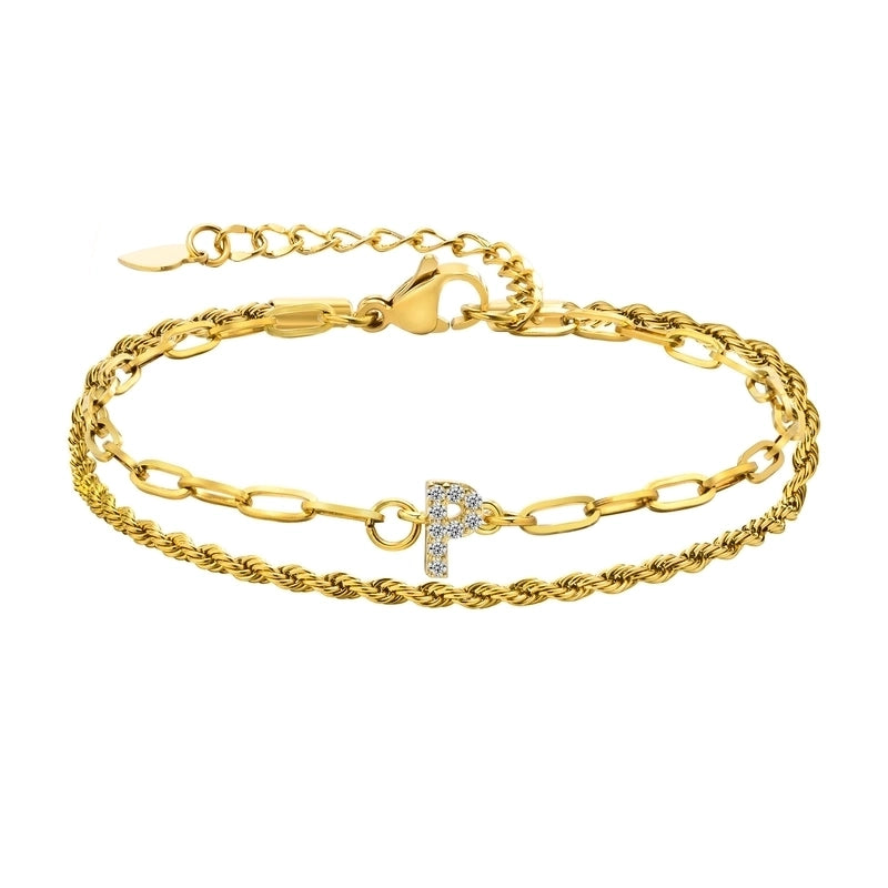 201 Stainless Steel 18K Gold Plated IG Style Inlay Letter Zircon Bracelets