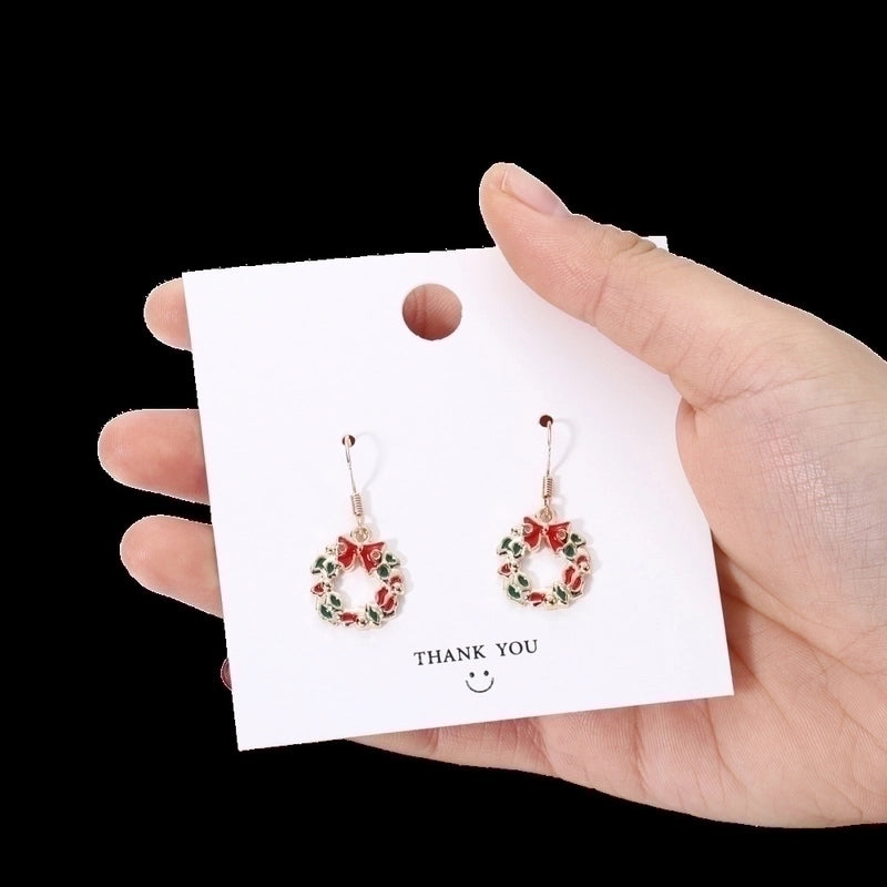 Fashion Christmas Tree Snowflake Elk Silver Plated Enamel Women's Earrings 1 Pair