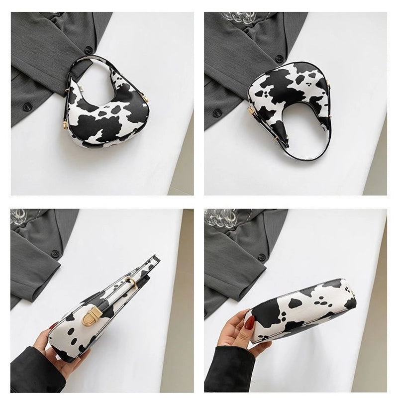 Women's Medium Pu Leather Houndstooth Zebra Classic Style Streetwear Pillow Shape Zipper Underarm Bag