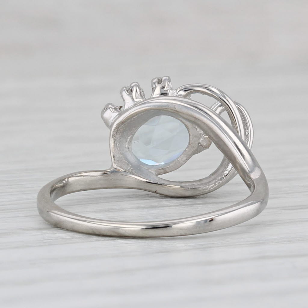 0.83ctw Aquamarine Diamond Ring 14k White Gold Size 6.5 Bypass