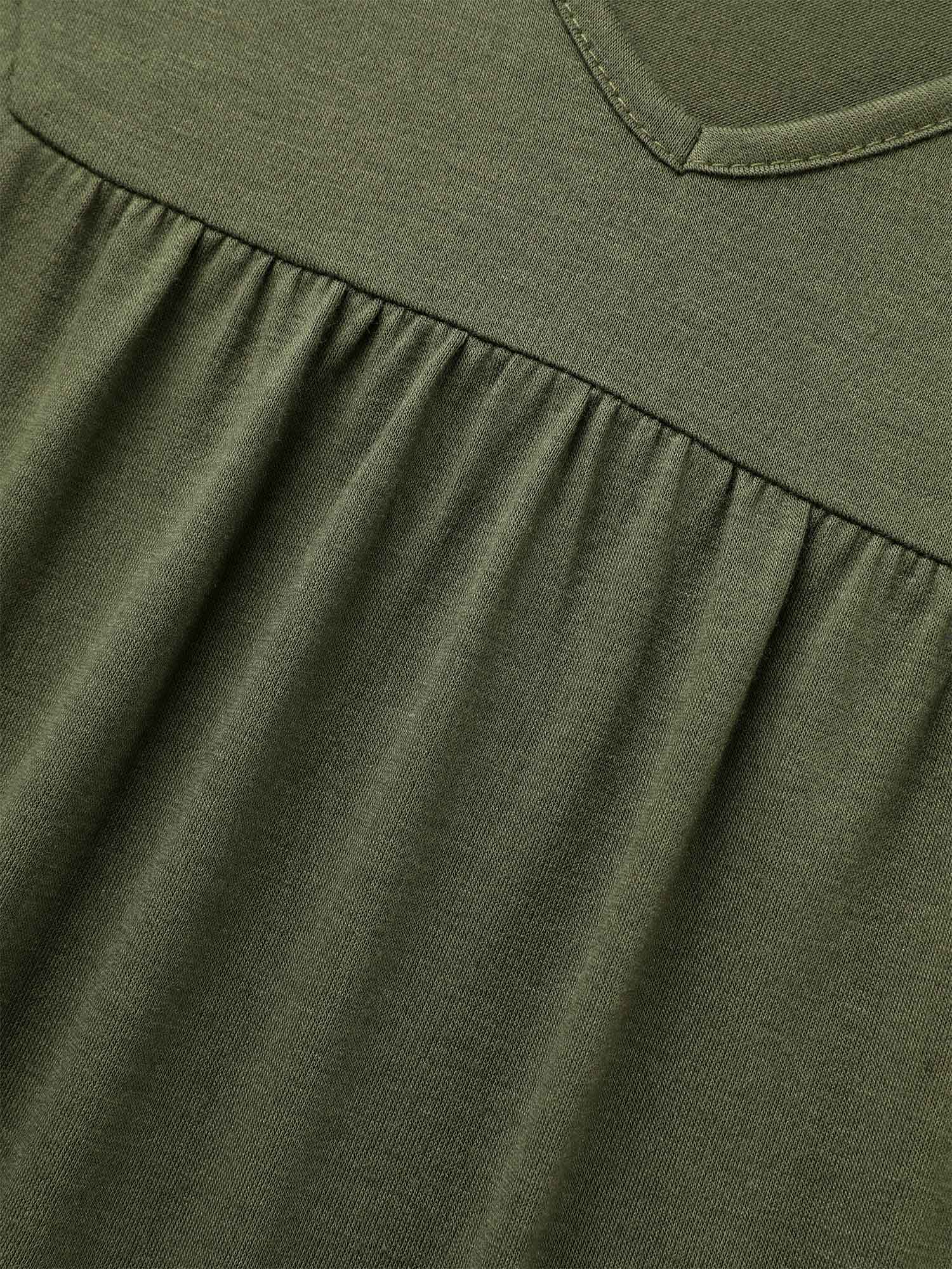 V Neck Gathered Lantern Sleeve Jersey Top