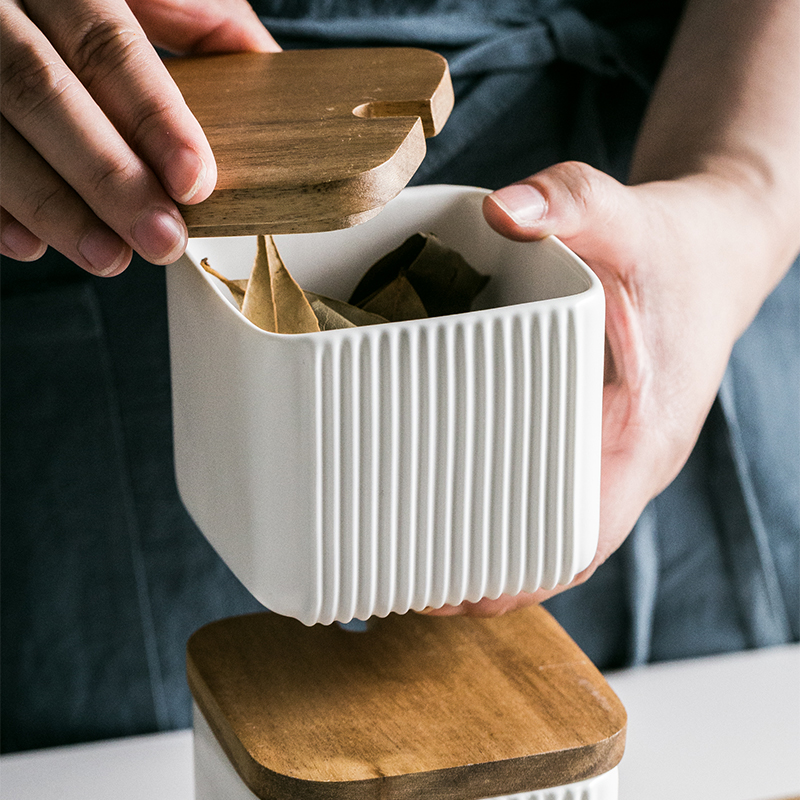 White Ceramic Spice Jar For Kitchen Ceramic Spice Jars With Bamboo Lids Ceram Jar