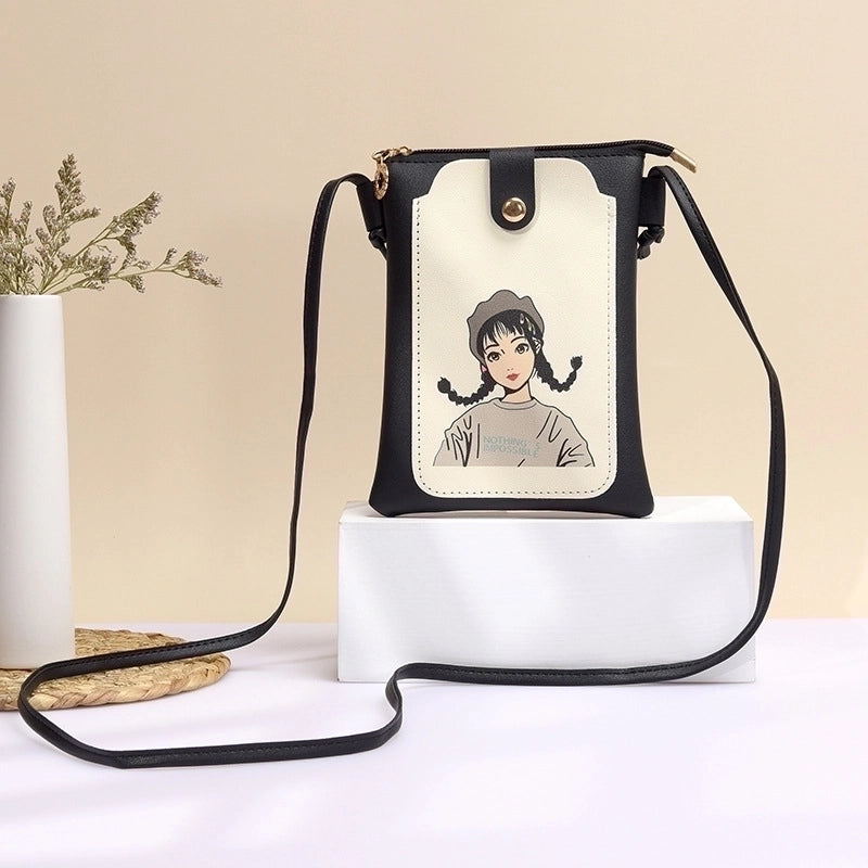 Women's Pu Leather Cartoon Cute Square Zipper Buckle Crossbody Bag
