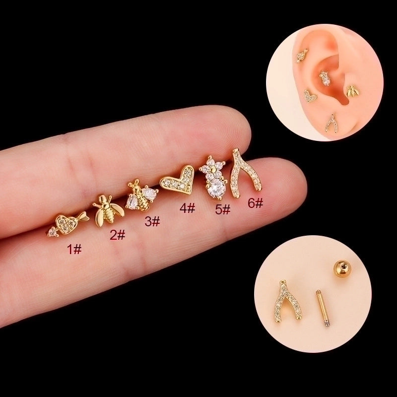 1 Piece Ear Cartilage Rings & Studs Fashion Heart Shape 316L Stainless Steel  Copper Plating Zircon