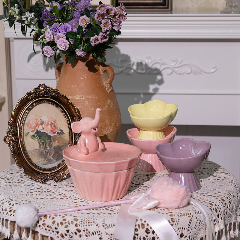 Flower and Shell Cat Bowl