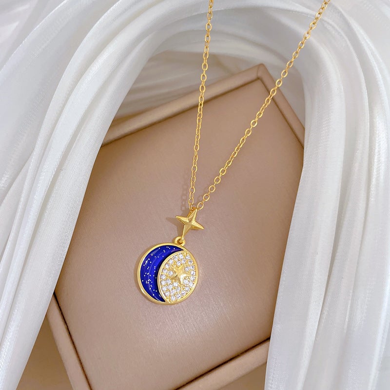 Star Moon Myth Full Diamond Gorgeous Full Diamond Necklace Women'S All-Match Clavicle Chain Titanium Steel Chain