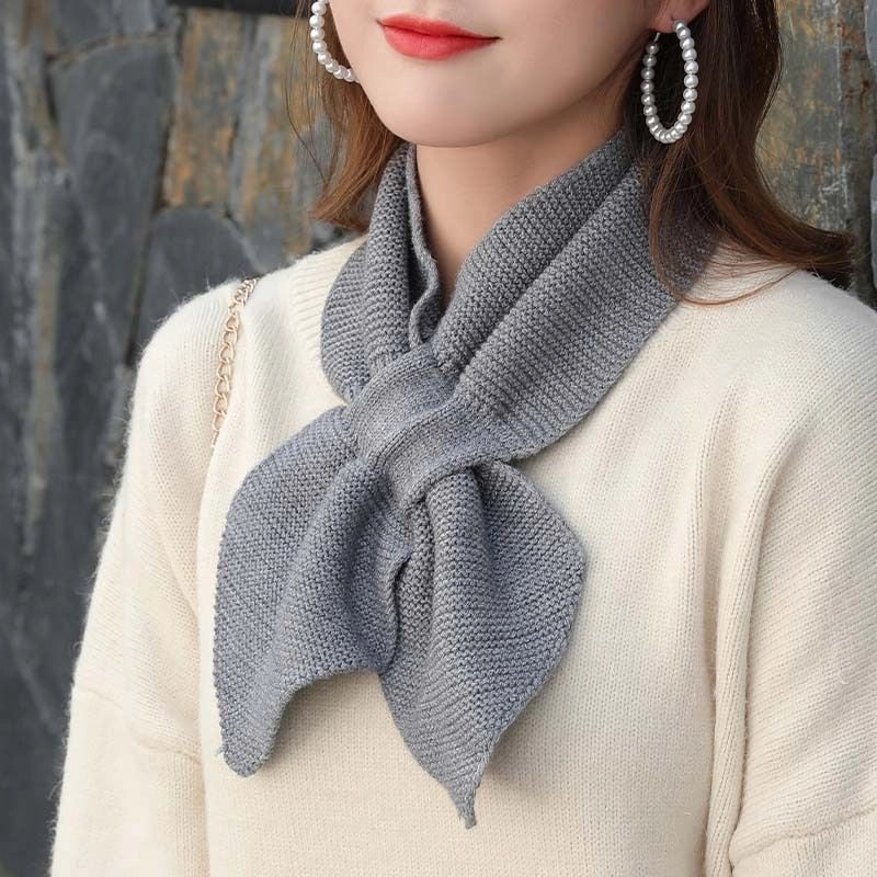 Knitted Small Scarf Women's Autumn And Winter Cross Bow Fishtail Decorative Wool Scarf Evening And Evening