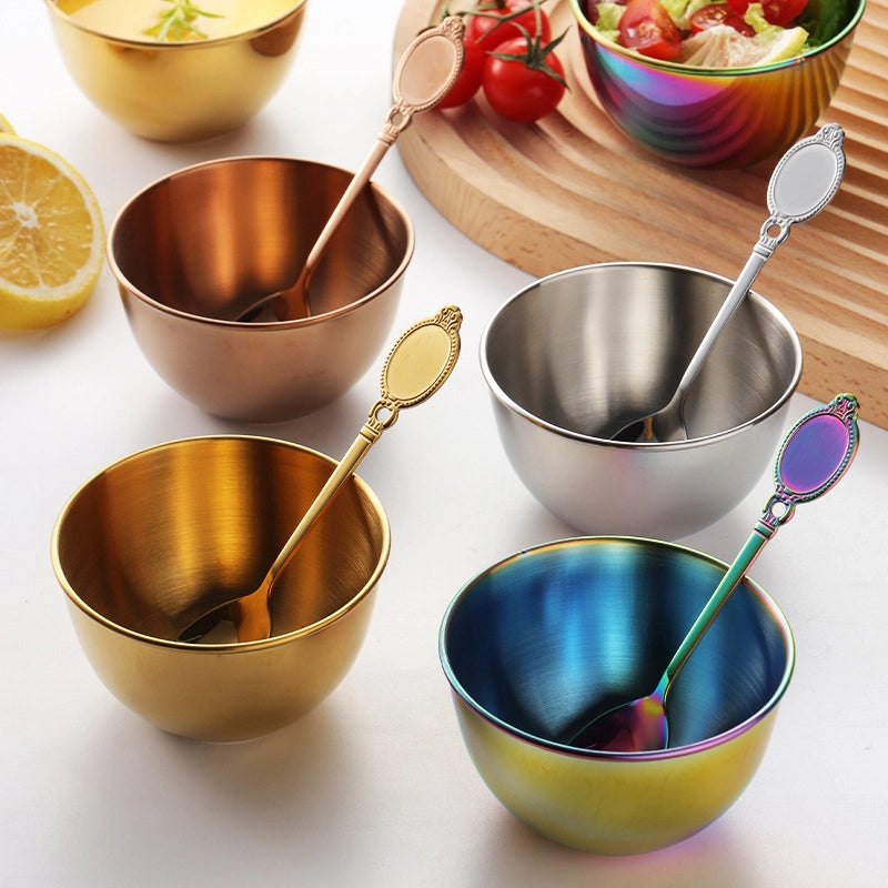 Stainless Steel Dip Small Bowl Golden Dip Sauce Bowl Seasoning Dish Sushi Dip Bowl Sauce Cup Jam Bowl With Spoon Set
