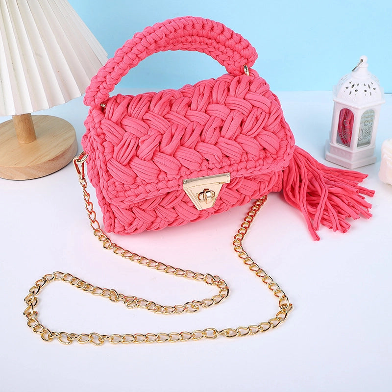 Women's Small Polyester Solid Color Streetwear Tassel Square Lock Clasp Shoulder Bag Handbag Crossbody Bag