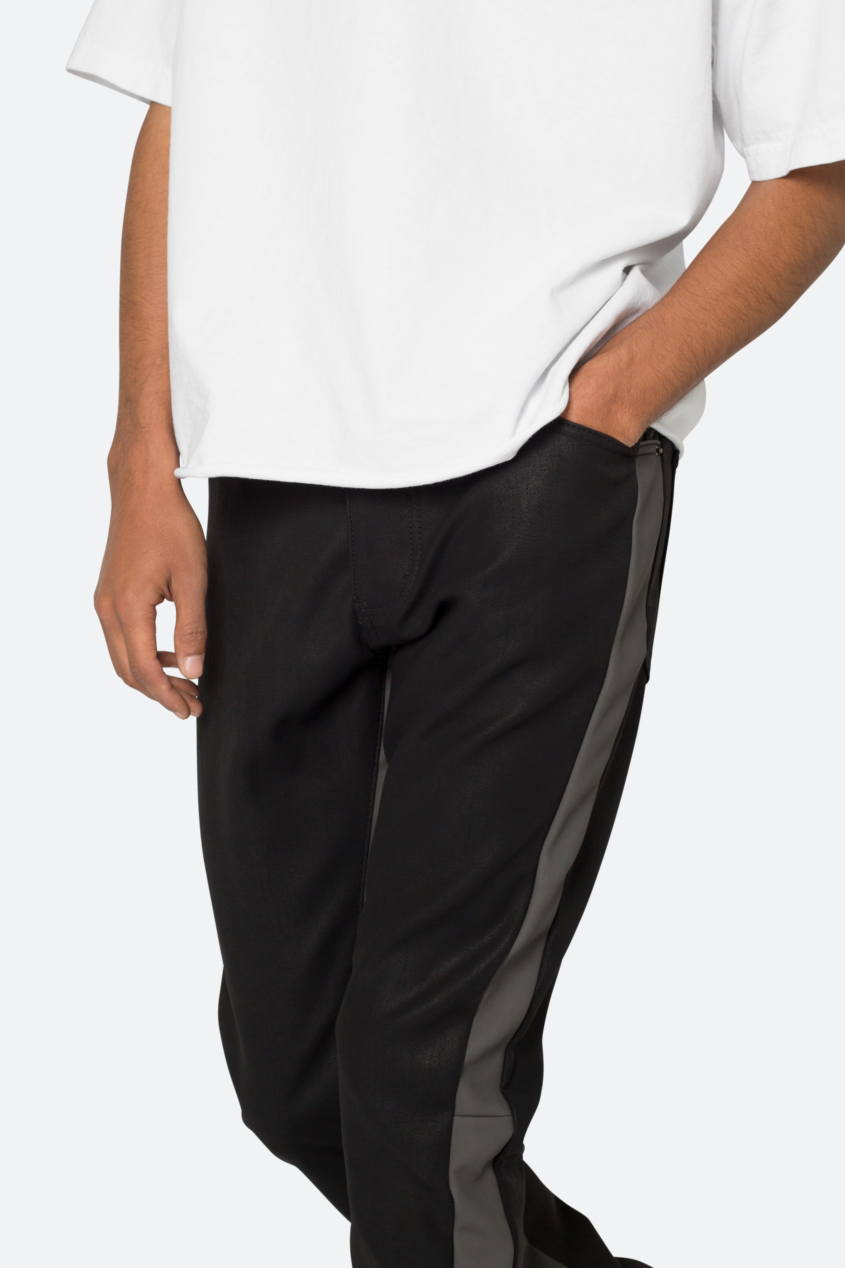 B518 Leather Flare Pants - Black/Grey