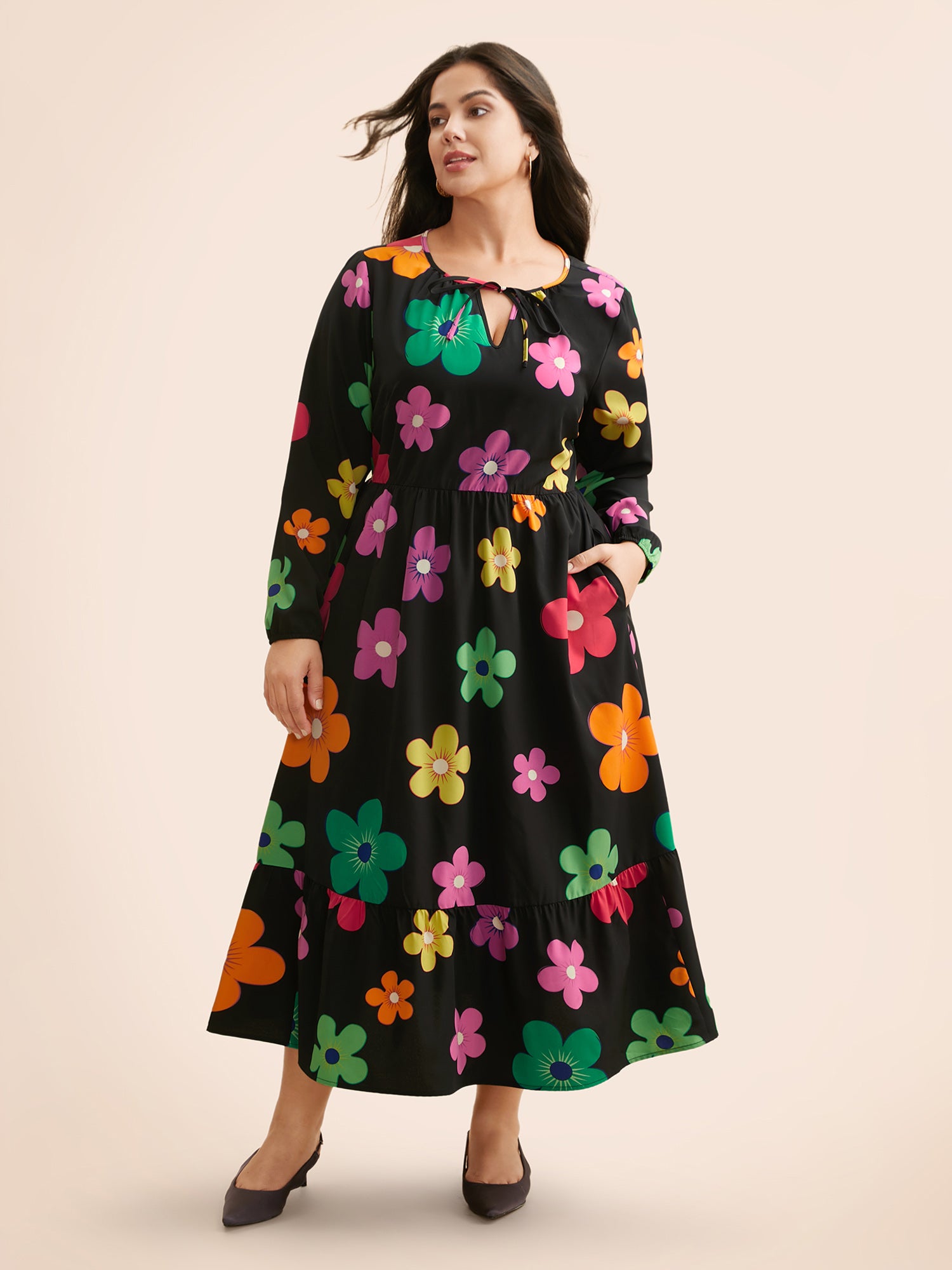 Colored Floral Tie Knot Midi Dress
