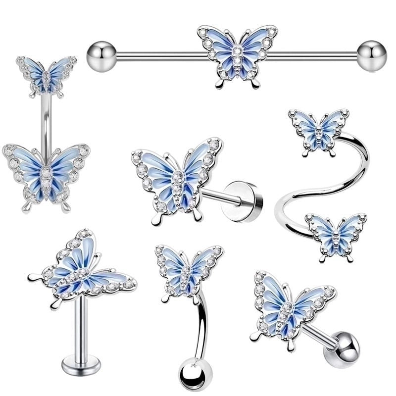 1 Piece Vintage Style Star Butterfly Plating Inlay Stainless Steel Rhinestones Ear Studs