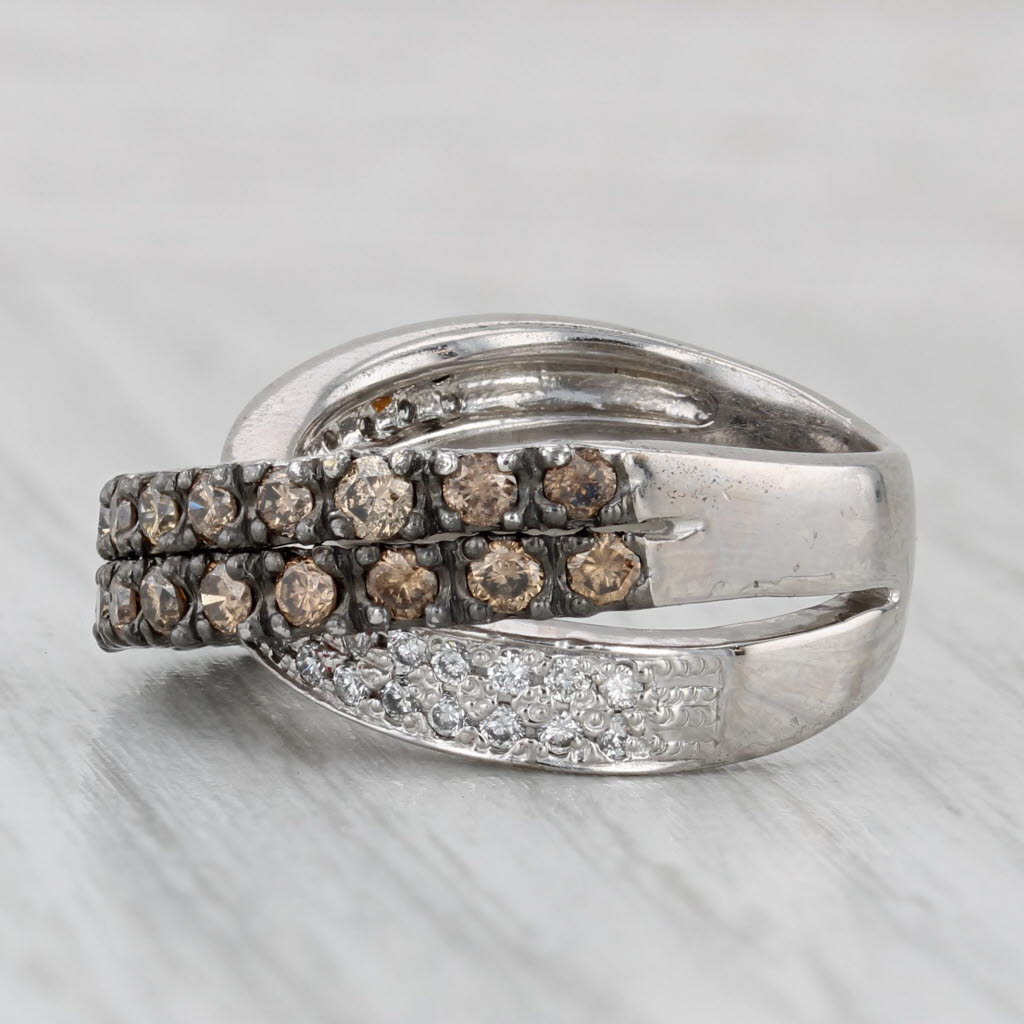 1.37ctw Diamond Overlay Ring Argyle Champagne White Diamonds 18k Gold Size 6