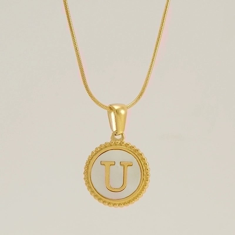 Fashion Letter Titanium Steel Inlay Shell Pendant Necklace 1 Piece