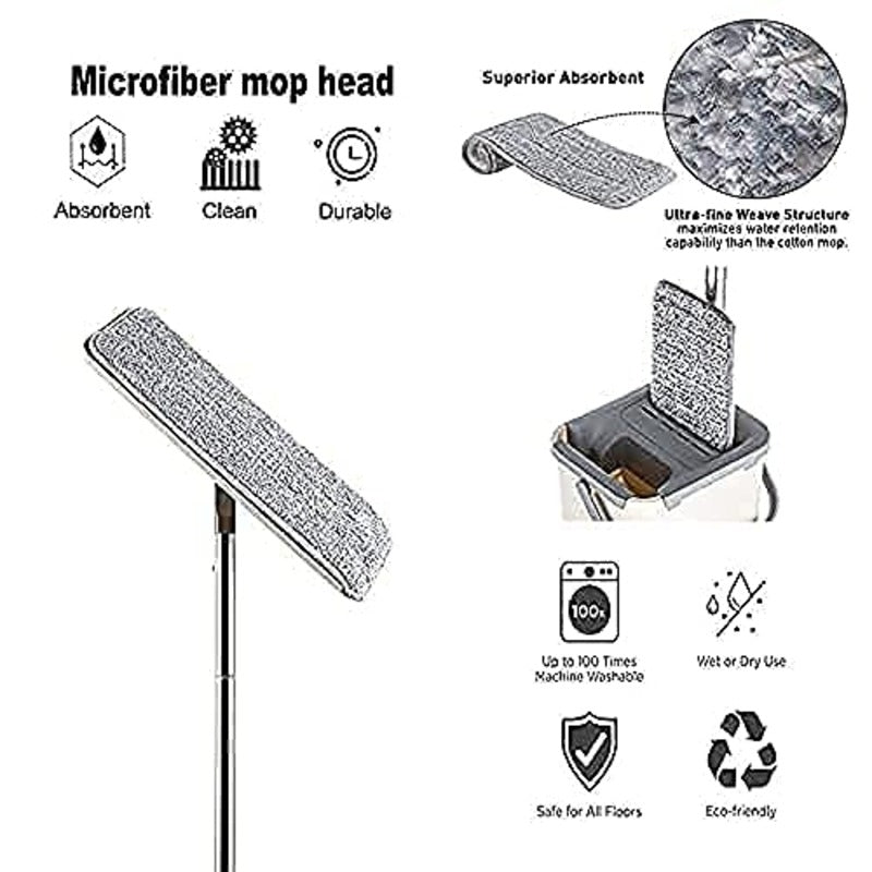 Floor Mop with Bucket. Microfiber Flat Mop with Bucket