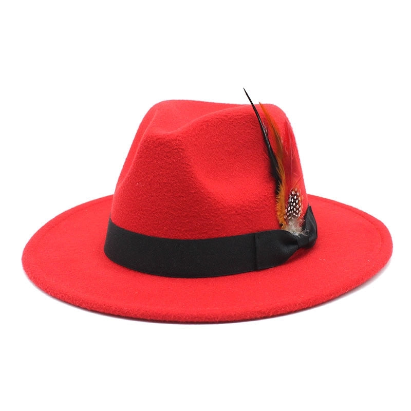 Bow Feather Top Hat Autumn And Winter Big Brim Hat Fashionable Men's And Women's Cashmere Felt Hat Style New Hats