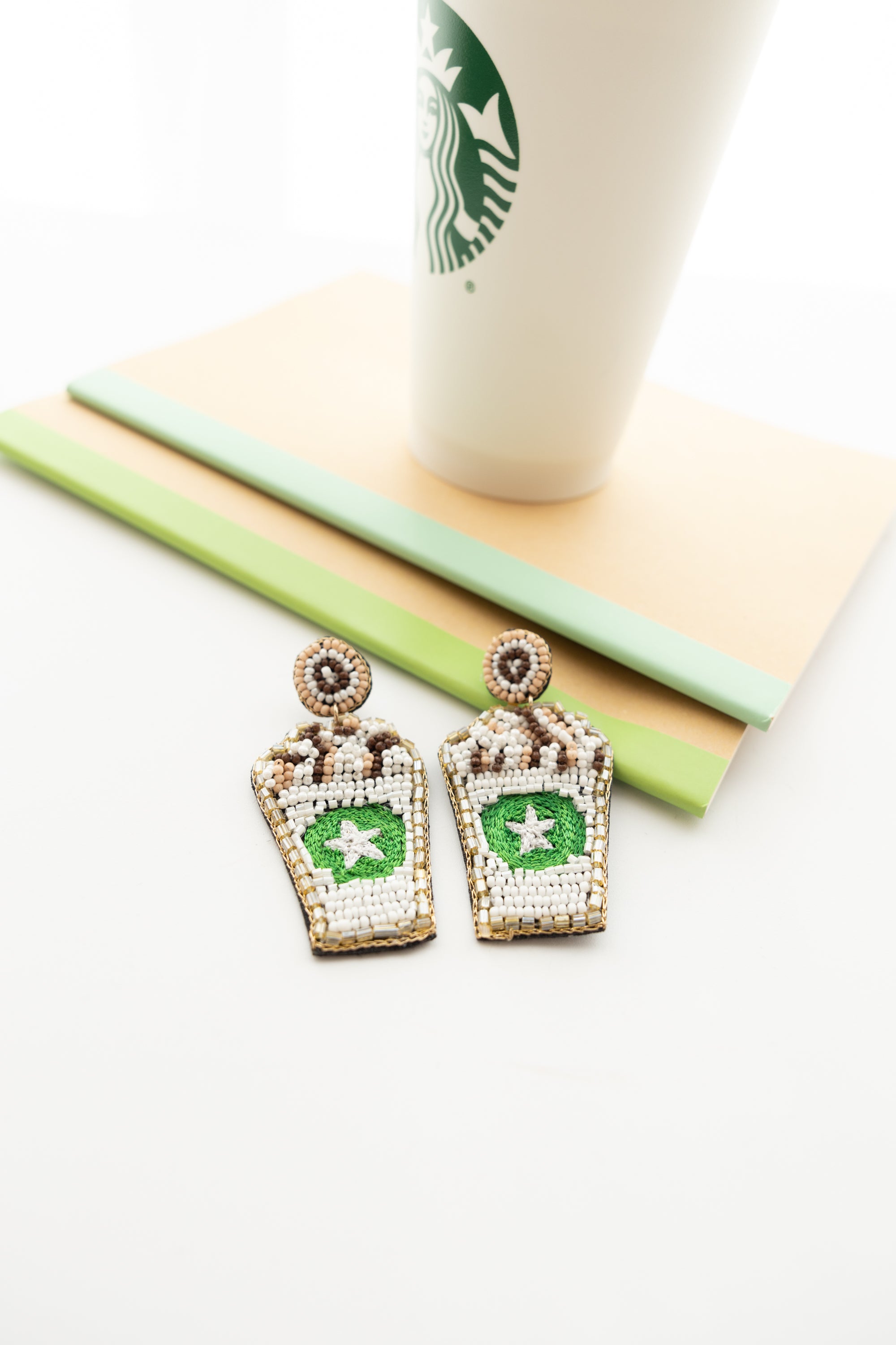 Coffee In My Cup Earrings. White