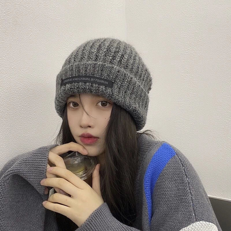 Hat Women's Autumn And Winter Korean-style Cute Knitted Hat Cold-proof Ear Protection Neck Protection Thickened Wool Hat Scarf -one Hat