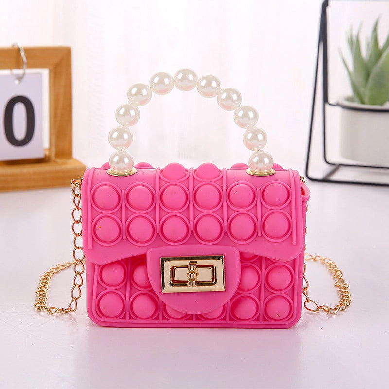 Girl's Color Block Solid Color Silica Gel Pearls Lock Clasp Kids Wallets