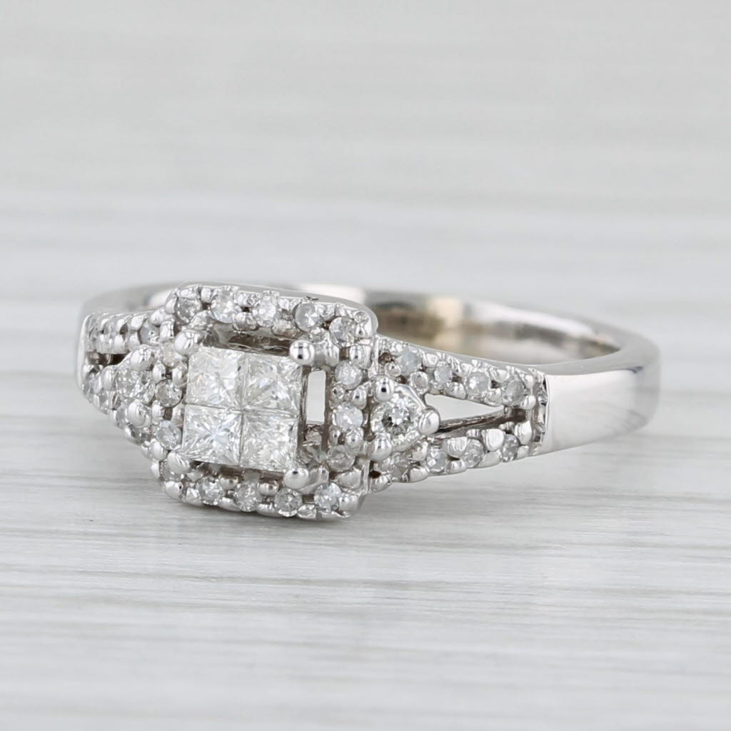 0.27ctw Princess Diamond Halo Engagement Ring 10k White Gold Size 5