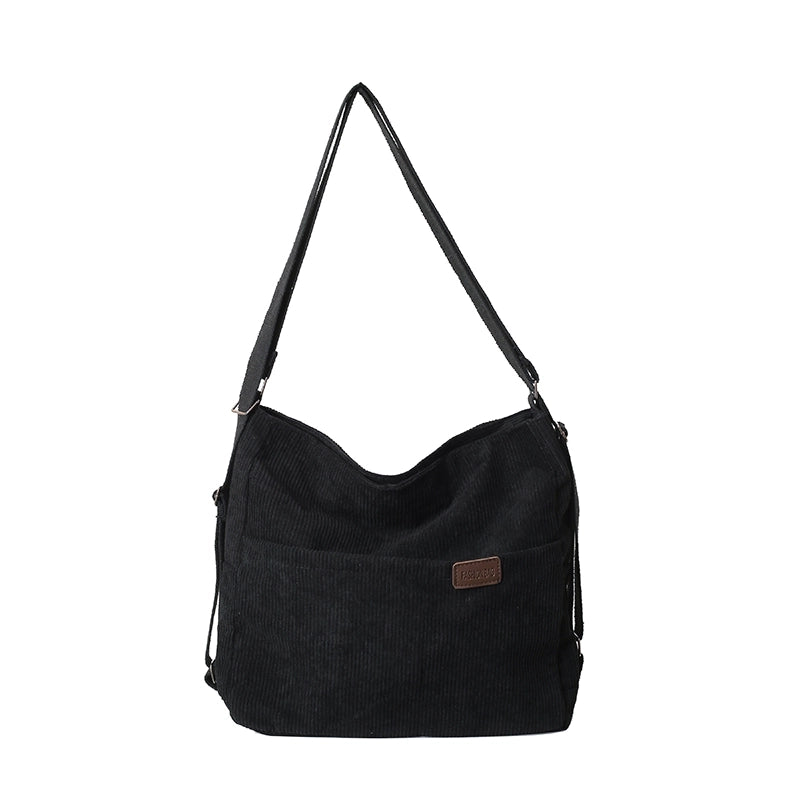 Women's Corduroy Solid Color Classic Style Square Zipper Shoulder Bag