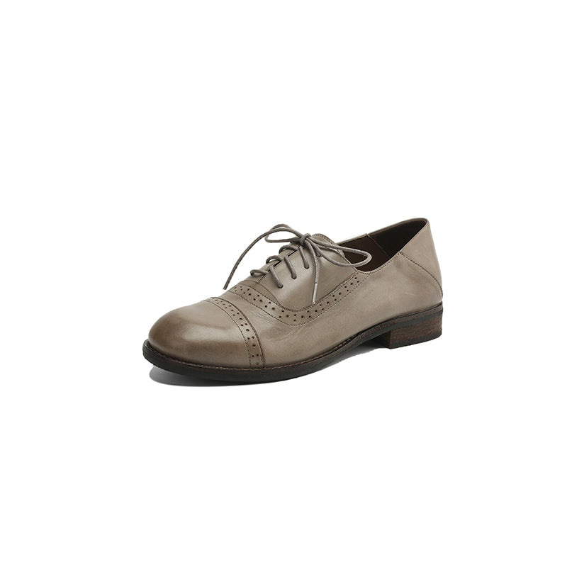 Genuine Leather Vintage Brogue Oxford Shoes Lace-Up Classic Formal Shoes in Black/Coffee/Grey