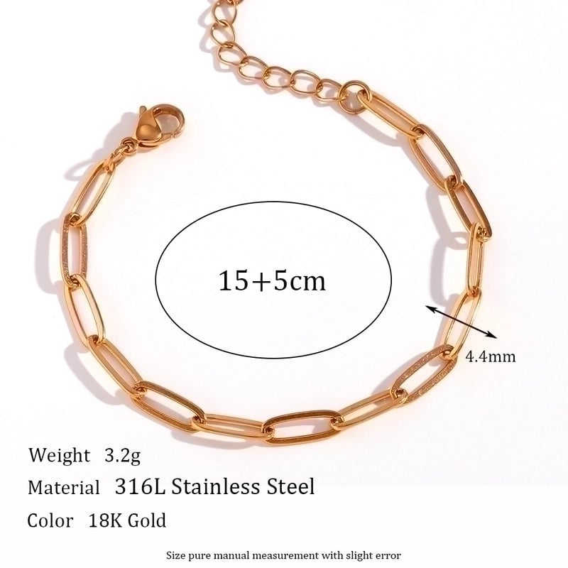 Minimalist Classic Style Oval Solid Color 304 Stainless Steel 18K Gold Plated Bracelets In Bulk