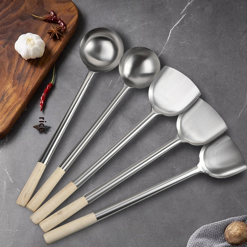 Stainless Steel Spatula Hotel Chef Special Cooking Spoon Home Cooking Spoon Long Handle Large Commercial Porridge Spoon Serving Spoon