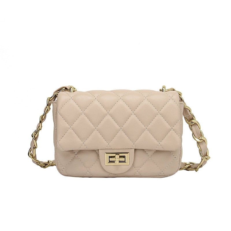 Women's Pu Leather Lingge Elegant Sewing Thread Square Flip Cover Shoulder Bag Crossbody Bag