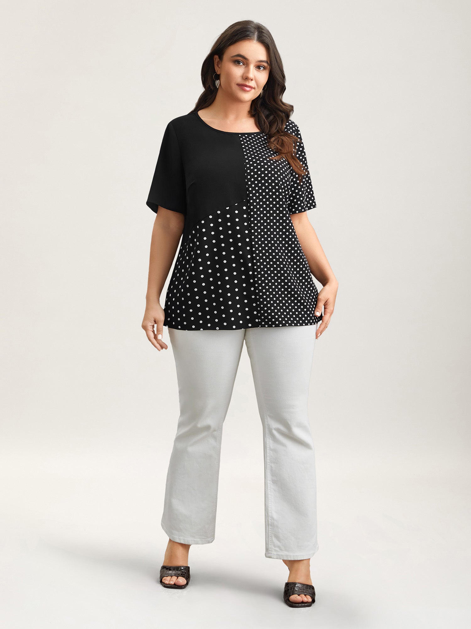 Polka Dot Panelled A-Line Shirt