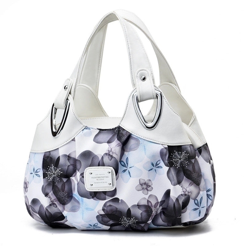 Women's Large Pu Leather Flower Elegant Sewing Thread Dumpling Shape Zipper Cloud Shape Bag