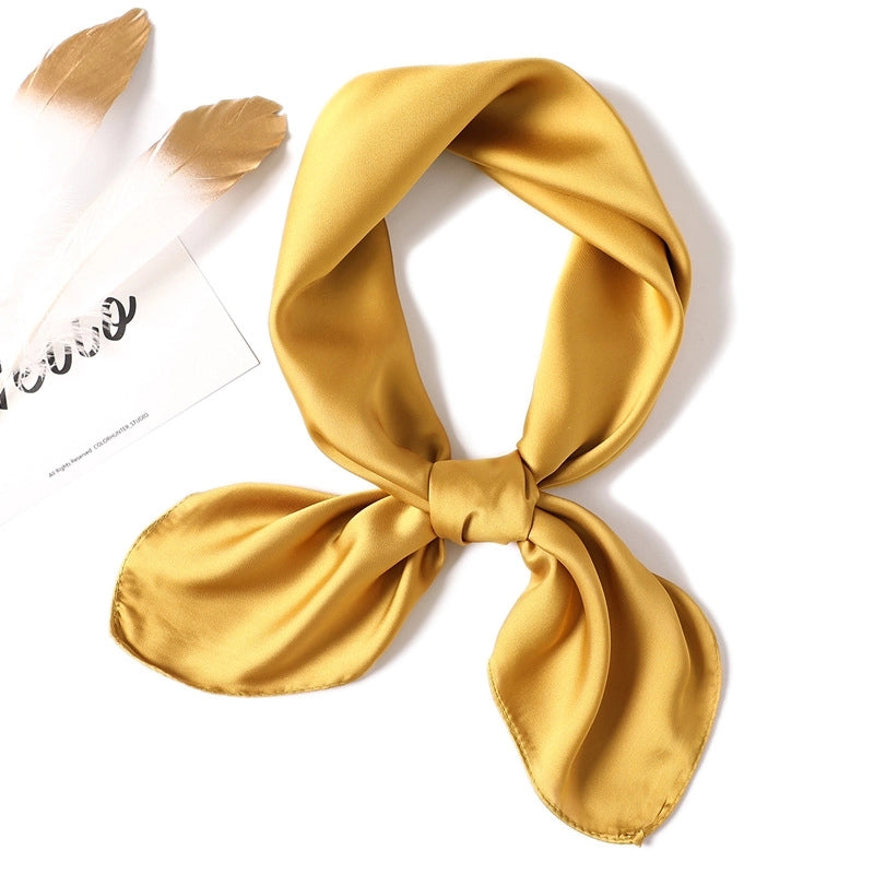 Simple Solid Color Scarf Women's Silk Small Square 70cm Basic Matching Shirt Professional Scarf Tie Hair