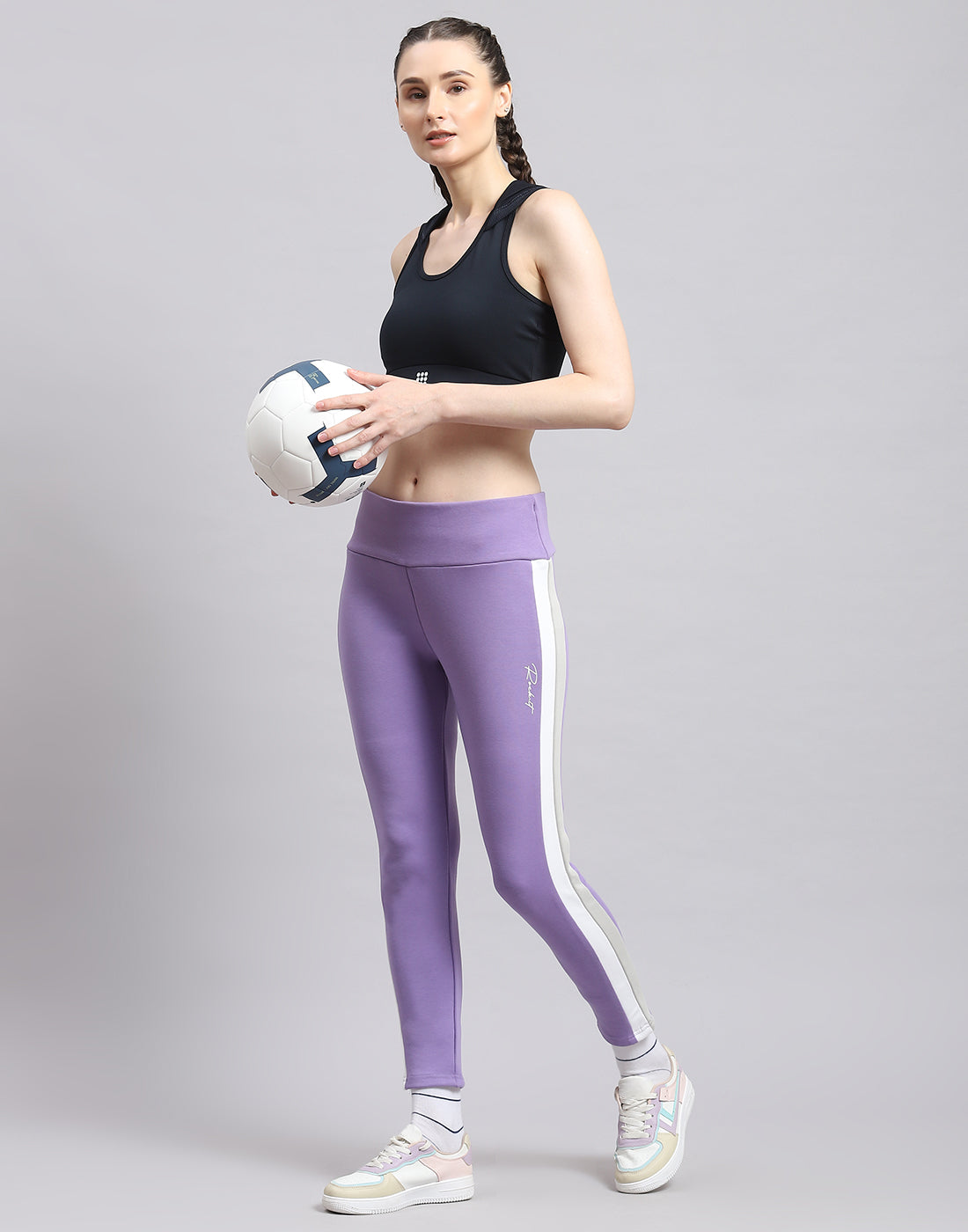 Women Purple Solid Regular Fit Legging