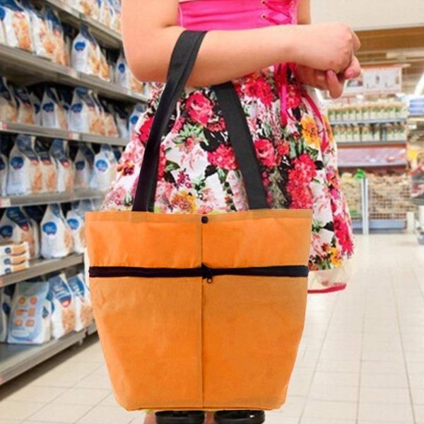 Foldable Shopping Trolley Bag Traveling Vegetable Grocery Clothing Bag with Lightweight