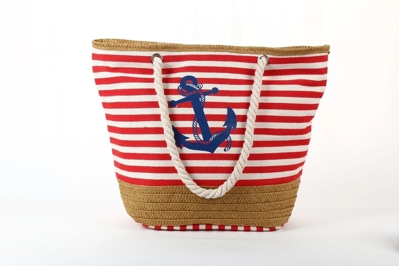 Women's Large Canvas Stripe Beach Open Underarm Bag