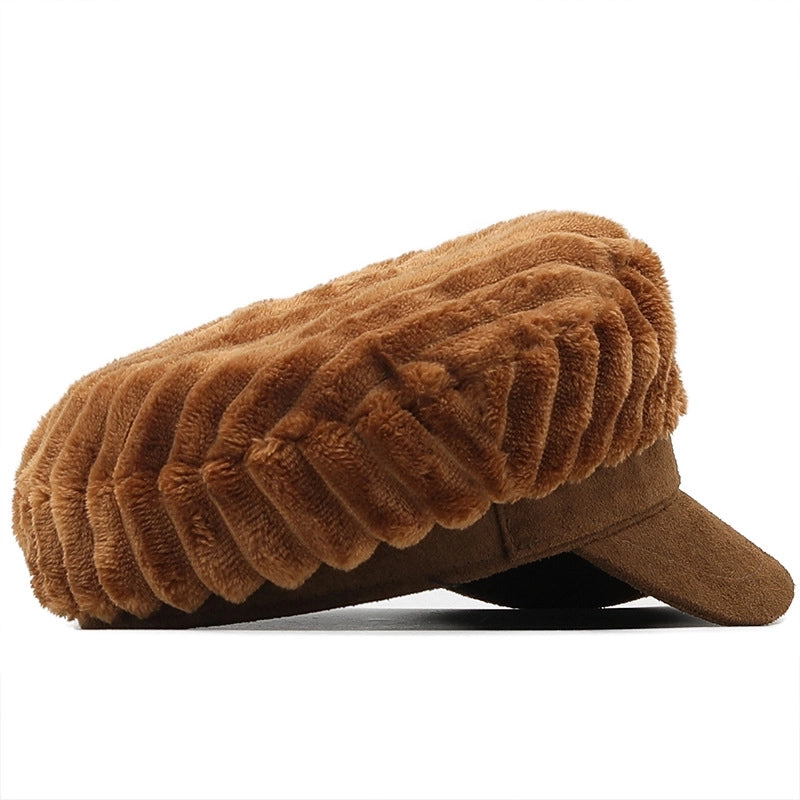 Simple Hat Korean Fashion Trend Peaked Cap Retro Plush Striped Navy Hat