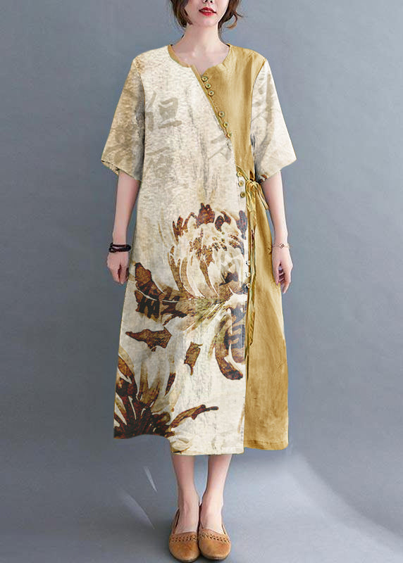 Loose Green Print Button Maxi Summer Chiffon Dress