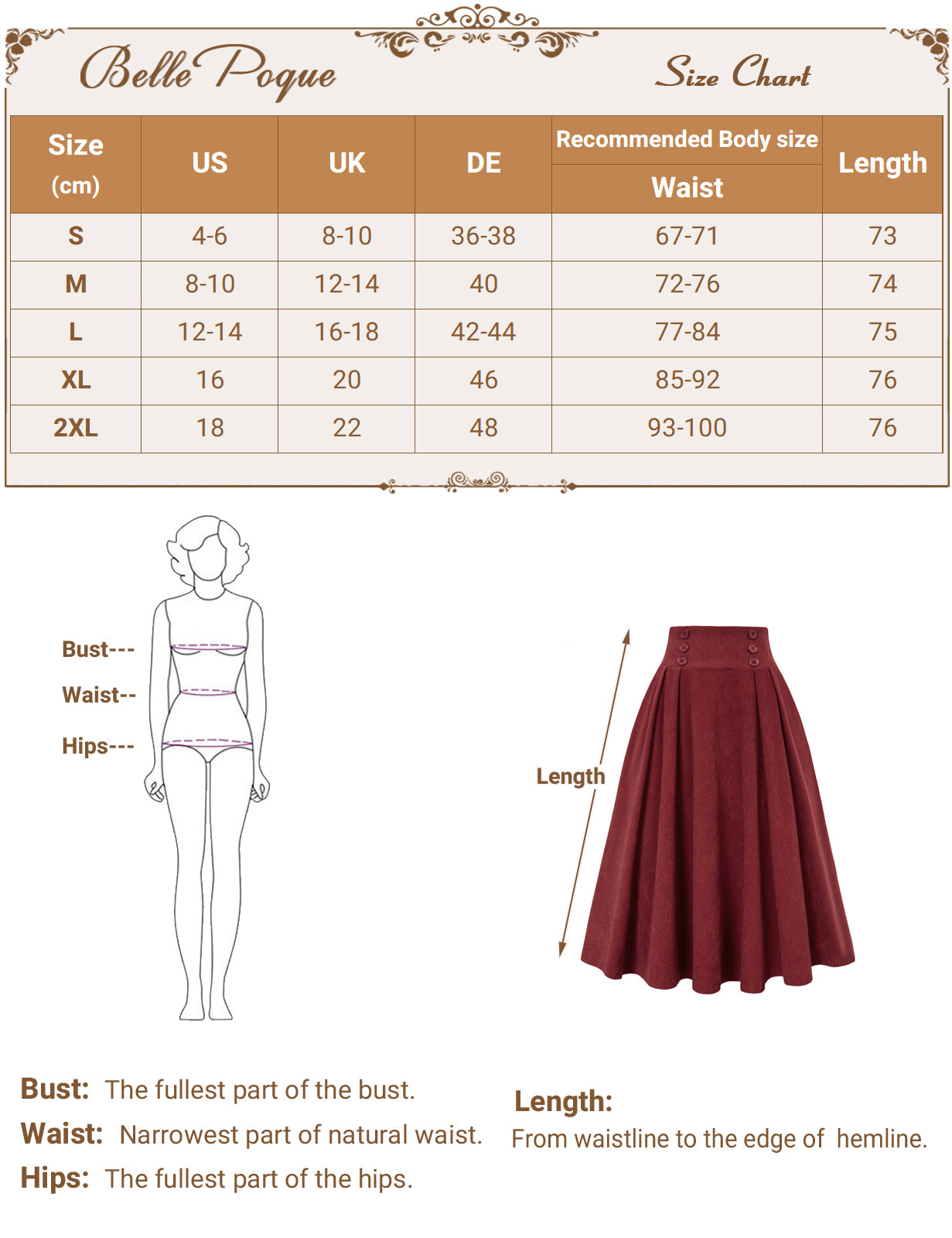 Vintage Corduroy Skirt Elastic High Waist Buttons Decorated Swing Skirt with Pockets
