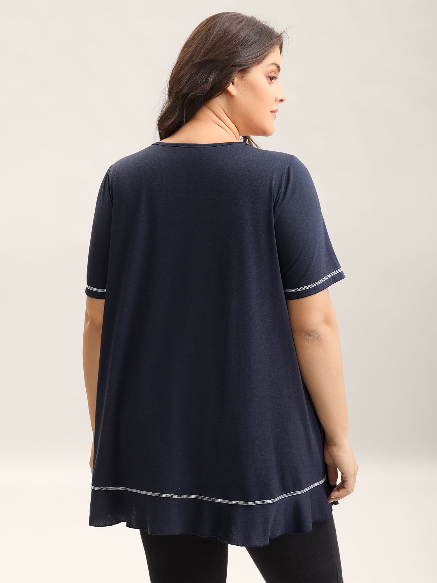 Overlap Hem Round Neck T-Shirt