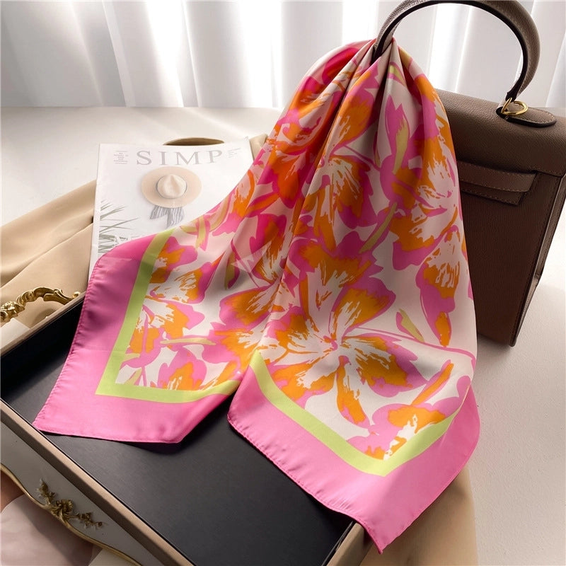 Women's Elegant Minimalist Color Block Polyester Printing Silk Scarf