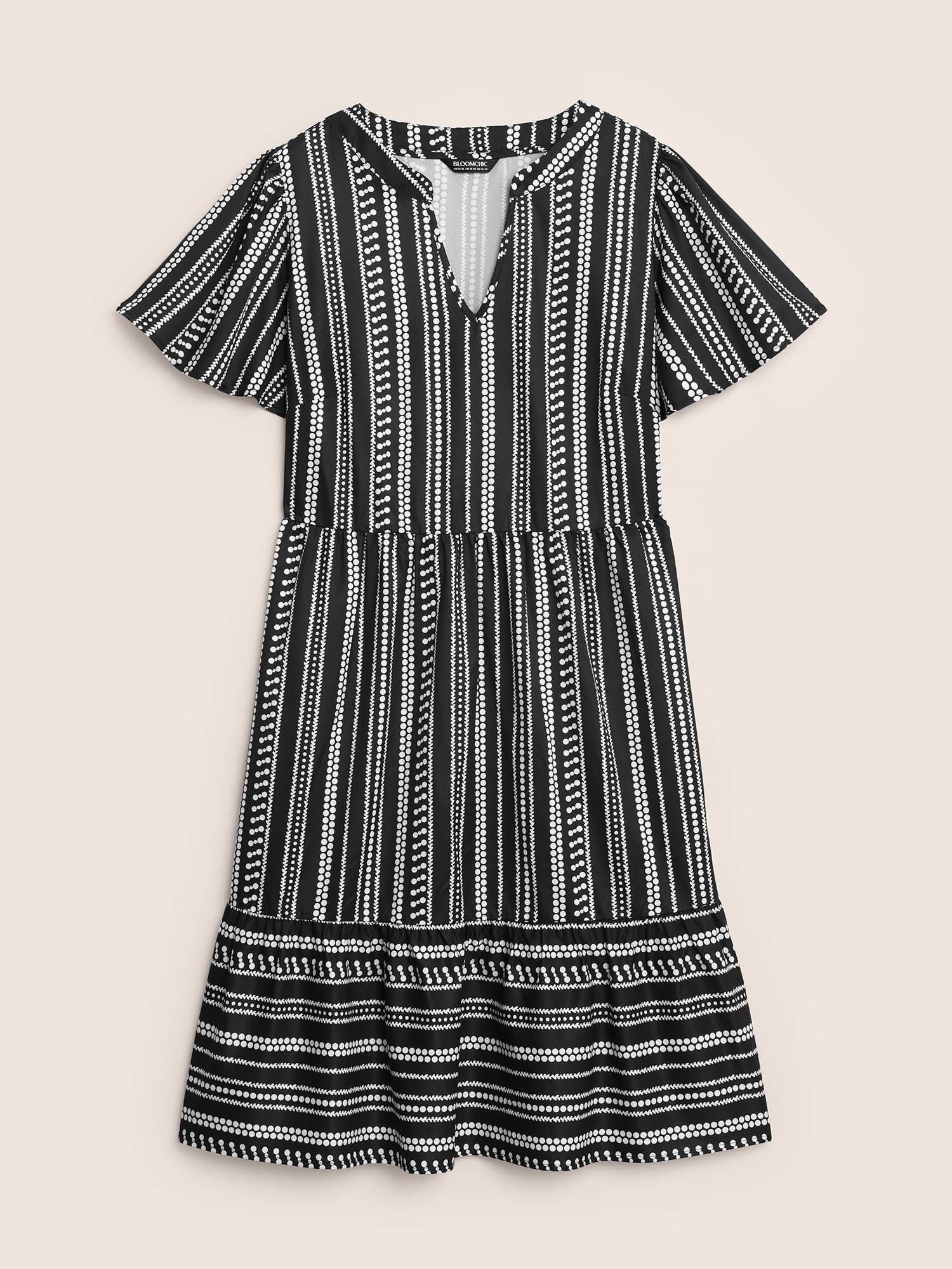 Striped Elastic Waist Ruffle Sleeve Dress