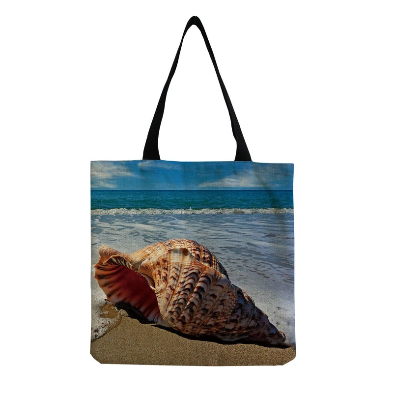 Women's Medium Linen Underwater World Beach Square Open Shopping Bags