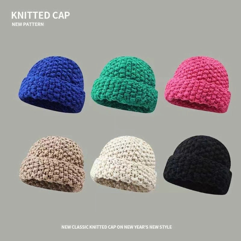 Coarse Yarn Pineapple Pattern Autumn And Winter Knitted Hat Women's Big Head Circumference Warm Ear Protection Make Face Look Smaller Woolen Cap