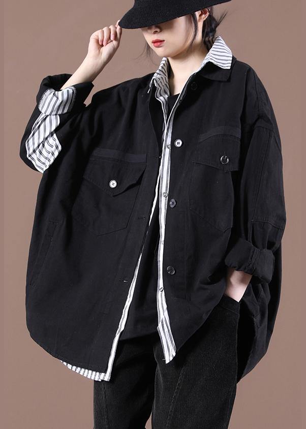 Vintage Black Pockets Coat Spring