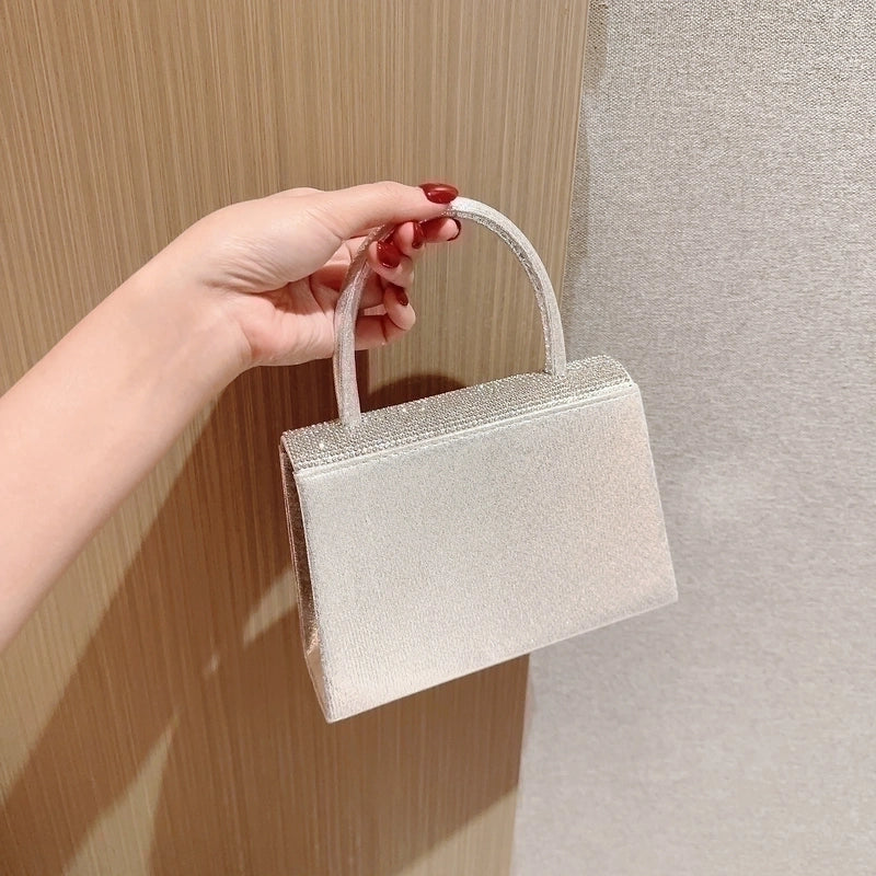 Gold Silver Black Polyester Solid Color Rhinestone Square Evening Bags