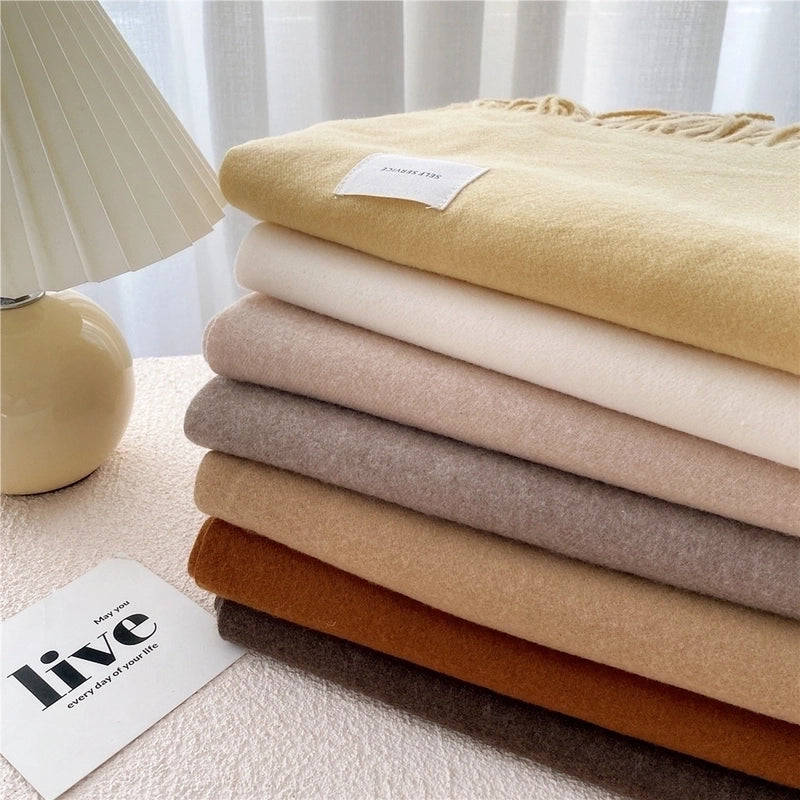 Pure Color Scarf Winter Student  Fashion Thick Warm Dual-use Shawl Cute Imitation Cashmere Scarf