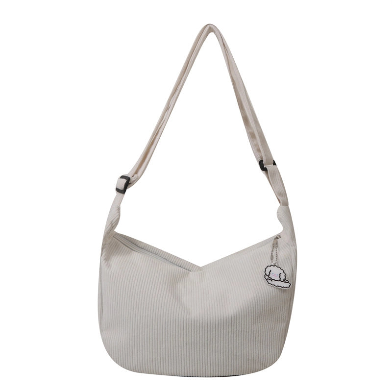 Women's Large Corduroy Solid Color Streetwear Dumpling Shape Zipper Shoulder Bag